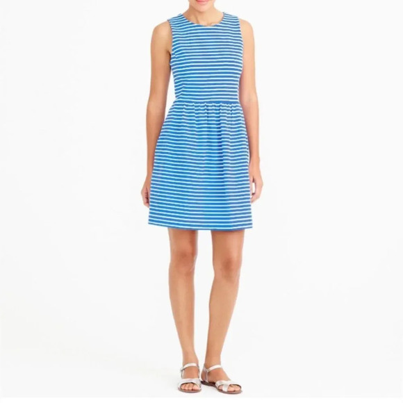 J. CREW FACTORY Striped Pleated Zip Back Ponte Dress in Bright Grotto Stripe - Picture 3 of 8